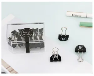 Cute black cat metal binder clips set with clear storage box for office school stationery