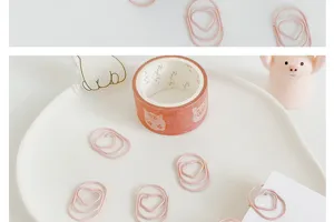 Cute pink heart paper clips set, mini decorative metallic clips for office and school use.