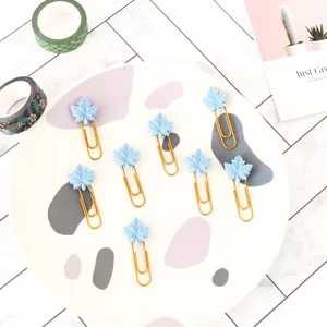 Cute blue maple leaf paper clips decorative stationery metal bookmarks for school office use.