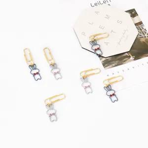 Creative cute rabbit metal paper clips with bow pendant for office stationery and bookmarks.
