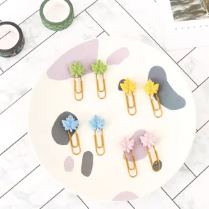 Colorful maple leaf shaped paper clips cute metal bookmarks for journal and office use.