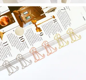 Cute dog shaped metal paper clips, creative colorful stationery bookmarks for office and school.