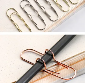 Metal pen clip detail, electroplated paperclip bookmark and notebook accessory for planners.
