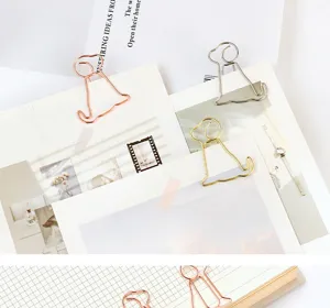 Cute puppy shaped metal paper clips, creative office stationery, gold and rose gold bookmarks.