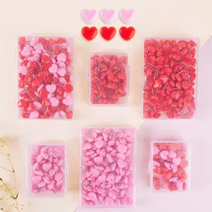 Cute heart-shaped pushpins in clear storage boxes, pink and red aesthetic thumbtacks for cork board