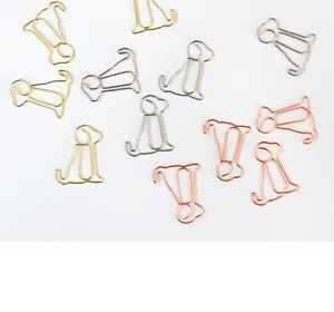 Cute dog shaped metal paper clips set, creative cartoon bookmarks for office and school use.