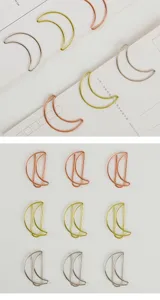 Moon shaped metal paper clips cute gold silver bookmarks office stationery supplies