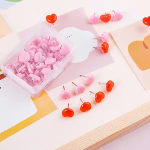 Cute heart shaped push pins with clear storage box pink red cute stationery decor for memo board