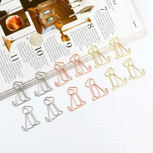 Cute creative puppy shaped metal paper clips in gold silver and rose gold colors for office.