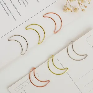 Creative Moon Shape Metal Paper Clips Cute Bookmark Stationery Office Supplies Assorted Color Paperclip Set