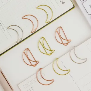 Cute moon shaped metal paper clips aesthetic stationery bookmarks for daily office school use