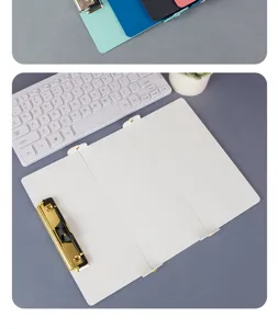 Detailed view of the portable foldable aluminum nursing clipboard writing pad hinge mechanism.