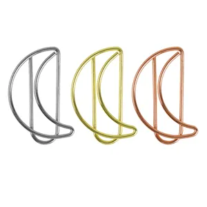Creative moon shaped metal paper clips set, cute stationery bookmarks in silver gold copper.