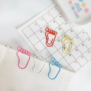 Cute colorful foot-shaped metal paper clips, creative stationery bookmark clips for office and school.