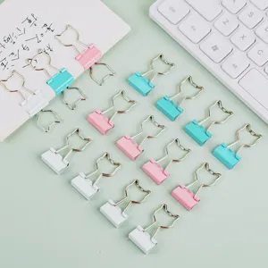 Cute Cat Metal Binder Clips Morandi Color Office Stationery Paper Clamps Decorative Metal Clips For School Office