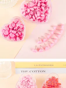 Cute heart shaped push pins with clear plastic box for cork board office pins decor.