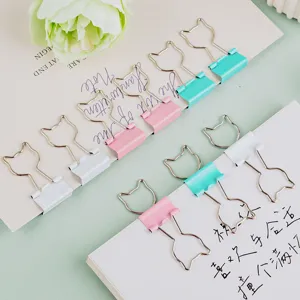 Creative cute cat shaped metal binder clips, colorful paper clamps for office stationery.