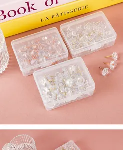 Clear pushpins in storage boxes decorative thumb tacks for cork board office school supplies