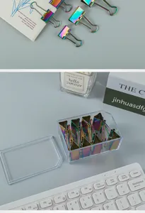 Colorful metal binder clips 25mm rainbow paper clamps with clear storage box for office.