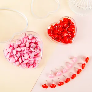 Cute heart-shaped push pins set, colorful plastic thumb tacks for cork board, photo wall and office supplies.