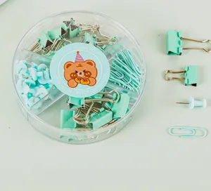 Mint green multi-functional cute stationery set with binder clips, push pins and paper clips