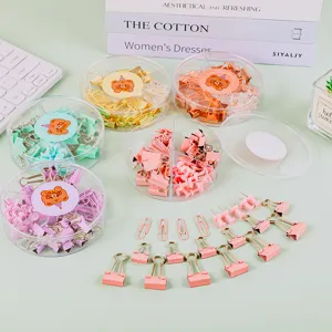 Creative Multi Functional Office Stationery Set Metal Paper Clips Binder Clips Push Pins With Transparent Round Storage Box