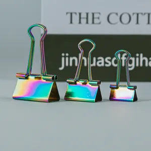 Colorful rainbow metal binder clips set, multi-size heavy duty paper clamps for office.