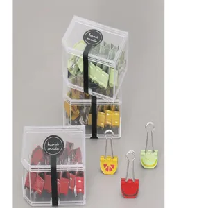 Cute fruit shape binder clips student stationery clear storage box office supplies