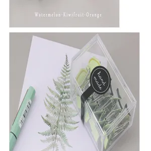 Cute fruit shaped binder clips set in a clear storage box, perfect for office and school stationery.