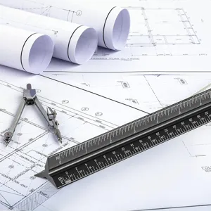 Professional black aluminum triangular scale ruler for architectural design and drafting.