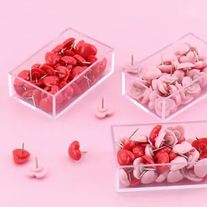 Cute Heart Push Pins Plastic Decorative Thumbtacks Colorful Cork Board Pins With Clear Storage Box For Office Home School