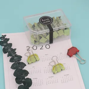 Cute fruit binder clips set with clear storage box, creative paper clamps for office and school.