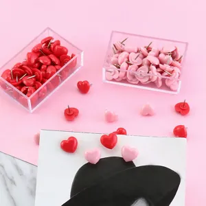 Cute heart shaped push pins colorful plastic thumbtacks transparent boxed cork board pins