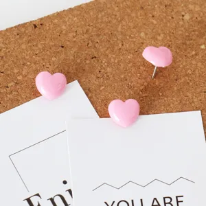 Cute pink heart-shaped pushpins for corkboard, decorative plastic thumbtacks 50pcs pack.