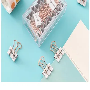 Juego de pinzas para papel de 19 mm en oro rosa y blanco con caja de almacenamiento.