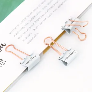 Clips de carpeta blancos creativos de 19 mm con asas de oro rosa, pequeñas pinzas.