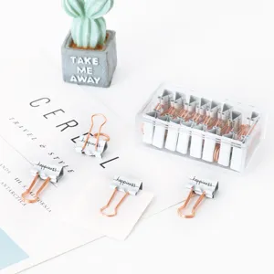 Clips de papel blancos de 19mm pinzas para documentos con asas de oro rosa en caja