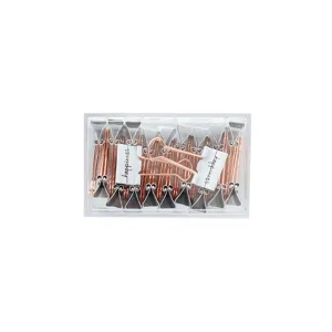 Bonito juego de pinzas para papel 19mm blancas y oro rosa en caja transparente oficina.