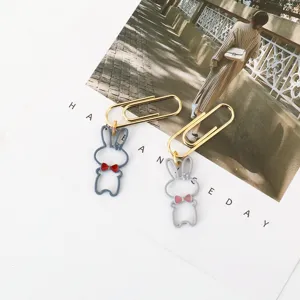 Cute rabbit metal paperclips with colorful bow tie, creative stationery for office and school.