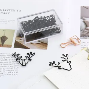 Creative Deer Head Shape Paper Clips Cute Minimalist Plastic-Coated Office School Stationery Document Paper Clamp