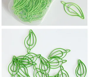 Green leaf shaped paper clips creative metal coated clips office stationery bookmarks