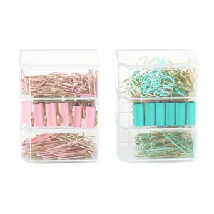 Acrylic 3-tier desktop stationery organizer set with cute shaped paper clips and binder clips.