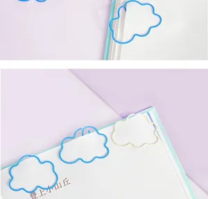 Cute cloud shaped metal paper clips and bookmarks for office and school stationery use.