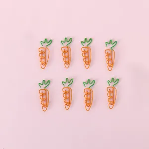 Creative cute carrot shaped metal paper clips, two-tone colorful stationery office supplies.
