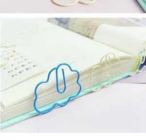 Cute cloud shaped metal paper clips, colored plastic coated bookmarks for office and school use.