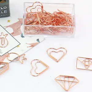 Graffette metalliche oro rosa sagomate in scatola simpatici cuori segnalibri cancelleria