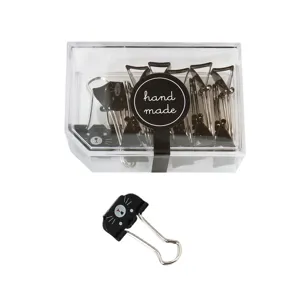 Cute black cat metal binder clips set with clear storage box mini office stationery