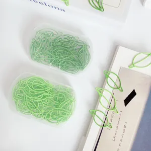 Green leaf shaped paper clips set with clear plastic box cute stationery bookmarks office