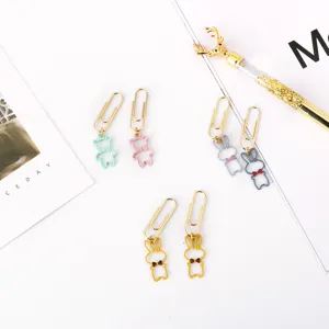 Cute cartoon animal paper clips with bow tie pendant, metal bookmarks for office and school.