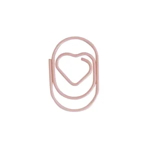 Mini pink heart shaped paper clips, cute metal wire coated with PET plastic for office and school.